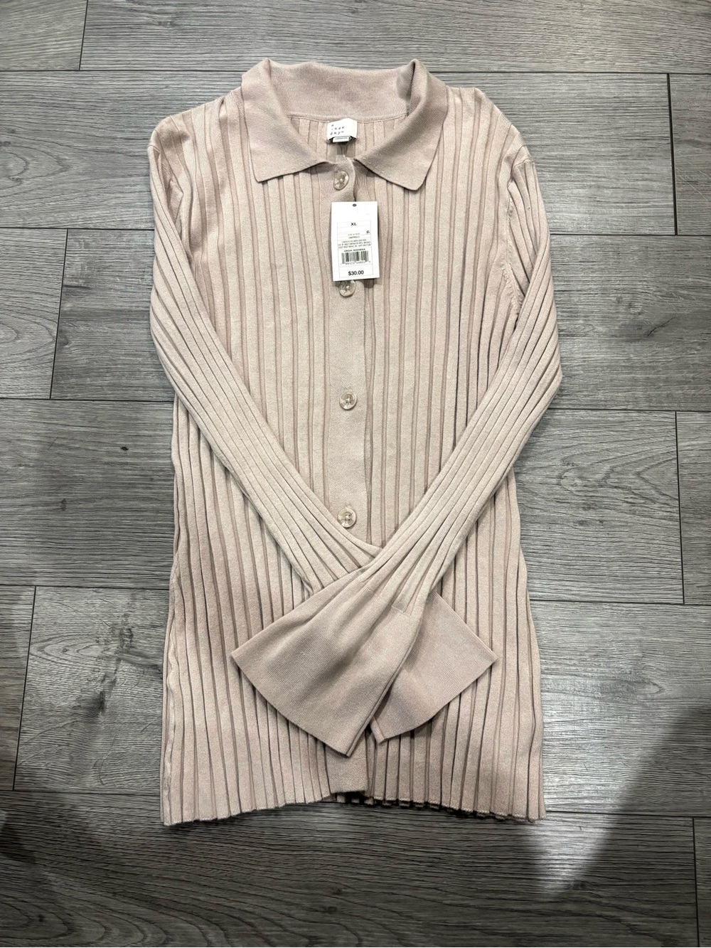 Target Ribbed Long-Sleeve Button-Front Dress in Light Beige